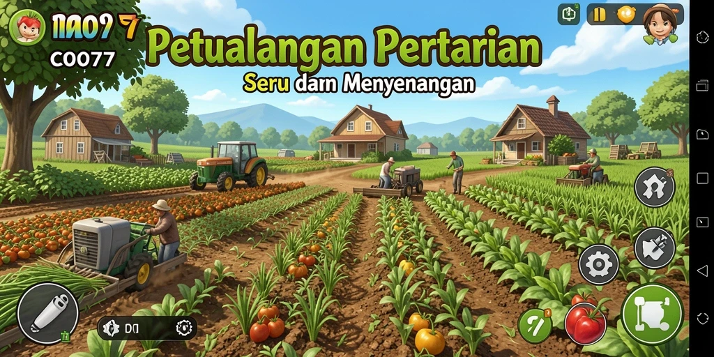 Screenshot C0077 menampilkan suasana kebun yang indah dan gameplay menarik.