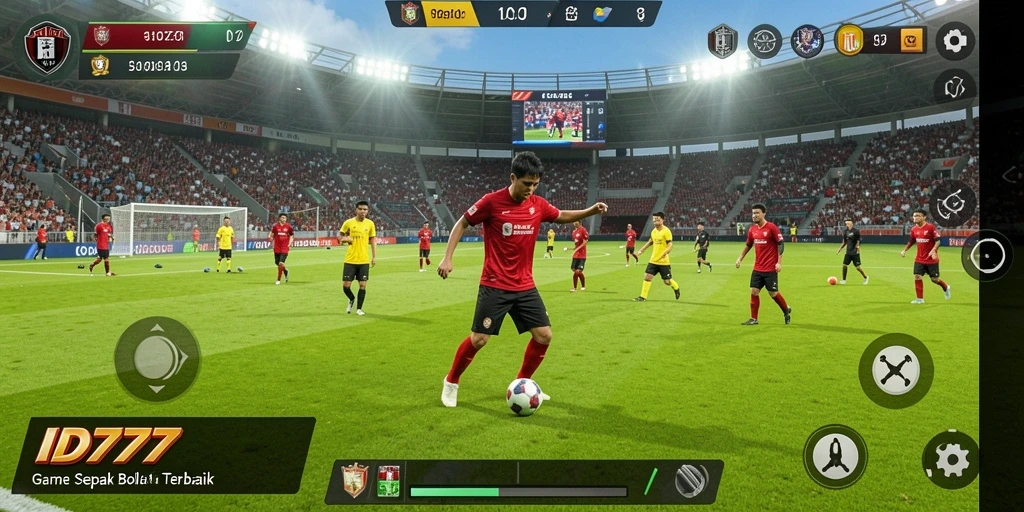 Tampilan screenshot ID777 yang menampilkan aksi sepak bola seru.