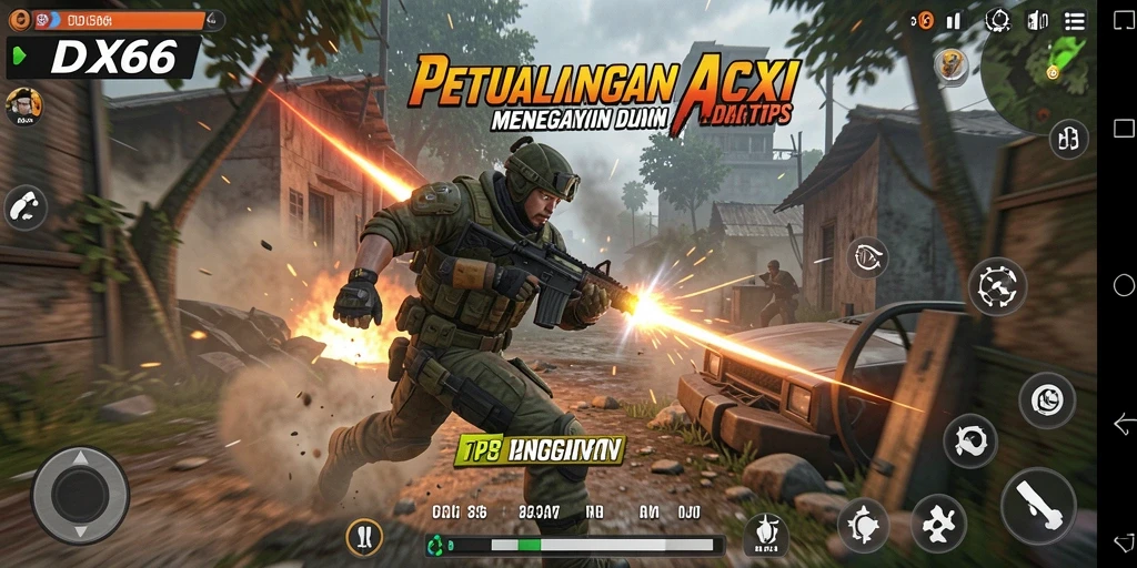 Tampilan gameplay menegangkan dalam permainan TPS IDX66.