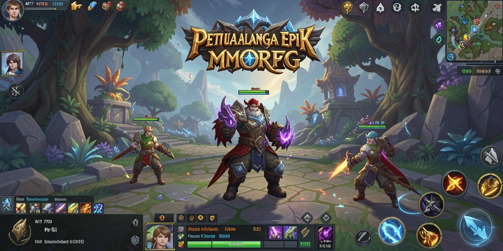 Tangkapan layar utama MT777 menampilkan pertempuran epik dalam dunia MMORPG.