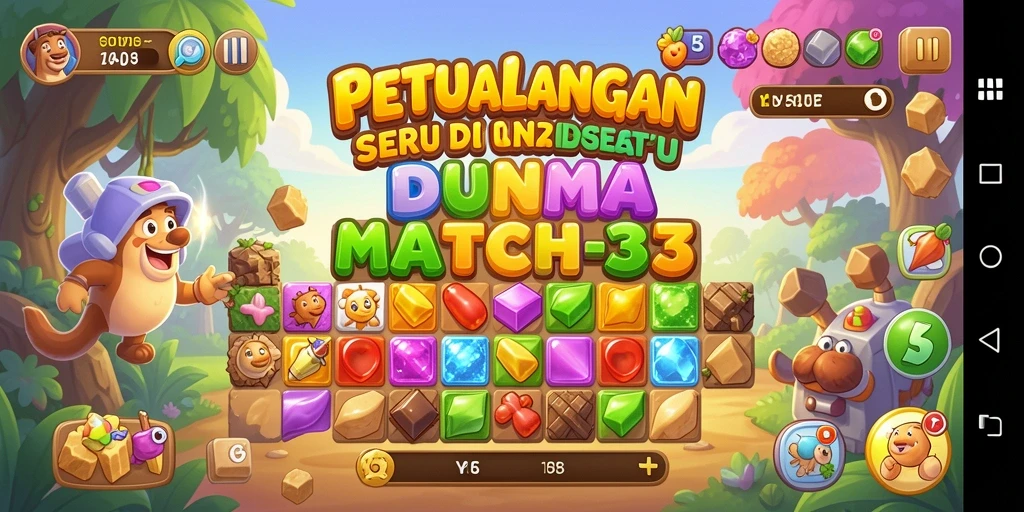 Screenshot gameplay T6 dengan momen mencocokkan objek Match-3.