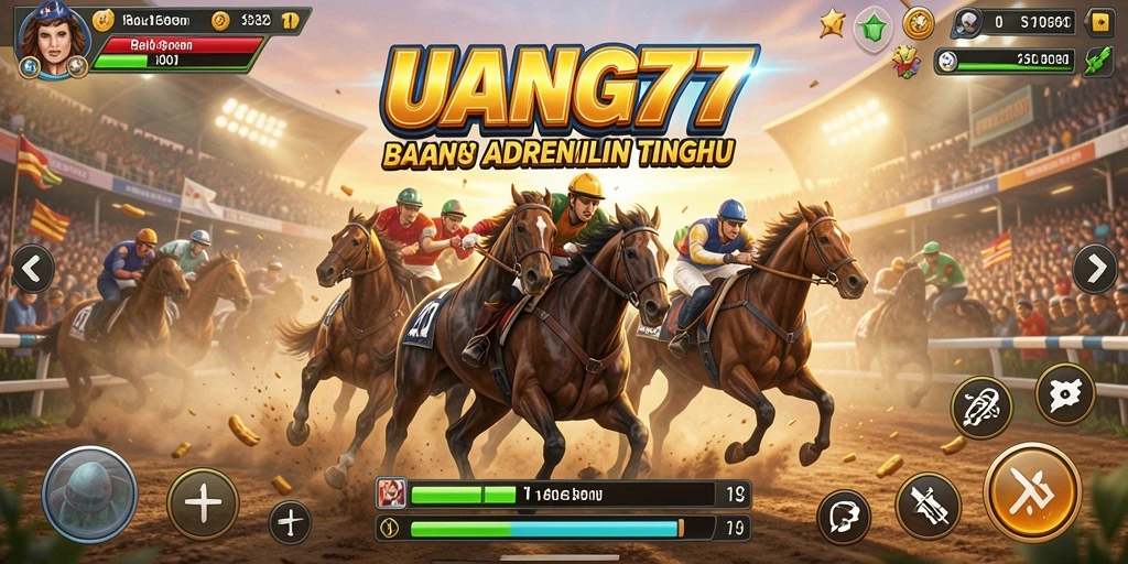 Tampilan gameplay UANG77 yang mendebarkan di lintasan balap.