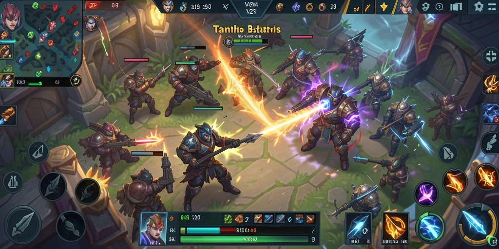 Gameplay seru V21 dengan karakter unik di arena MOBA.